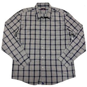 Untuckit Flannel Shirt Mens XL Gray & Navy Blue Plaid Long Sleeve Slim Button Up
